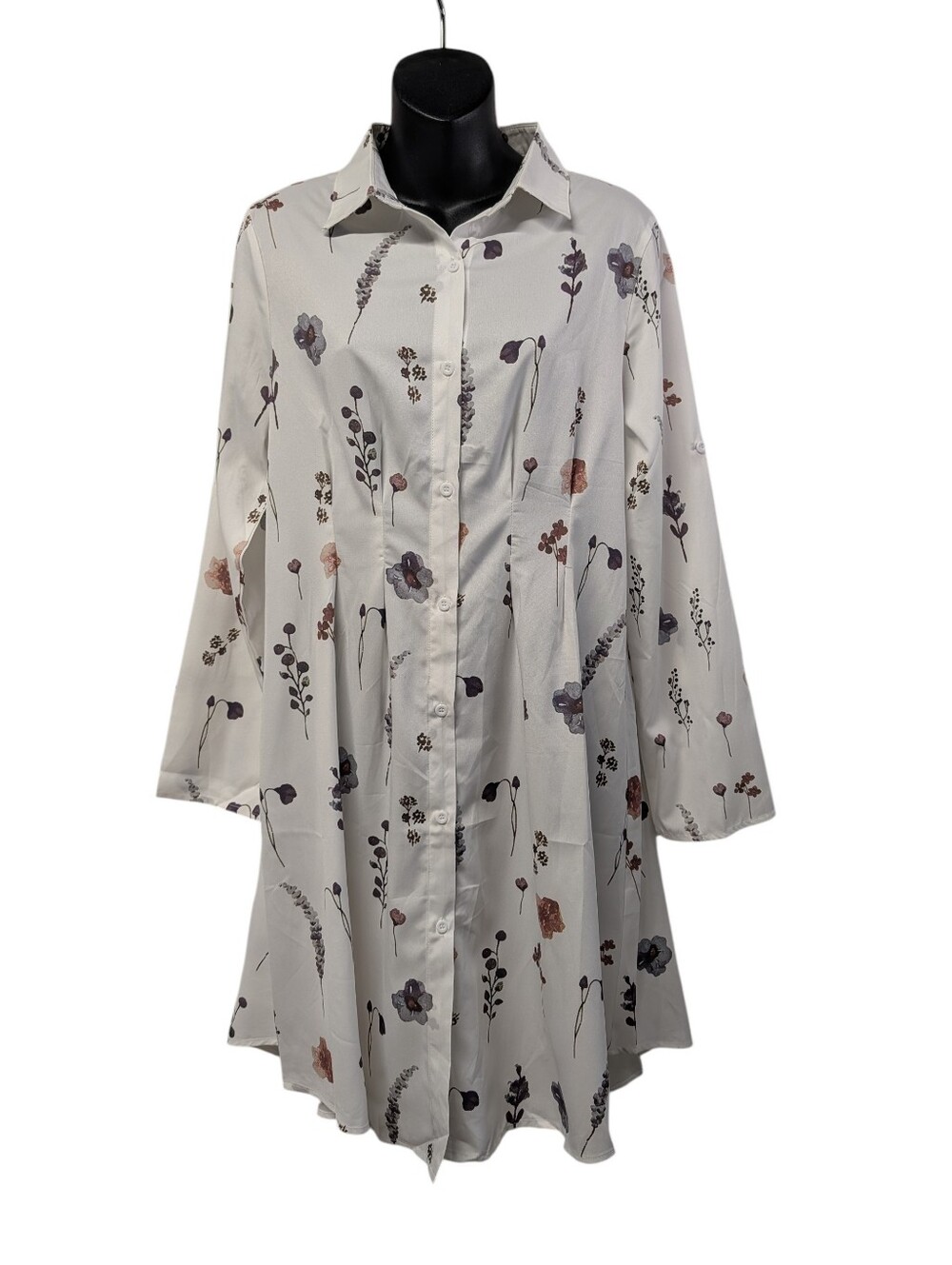 Made With Love Floral Shirt Dress NWT Small White Boho Roll Tab Sleeve Button Up